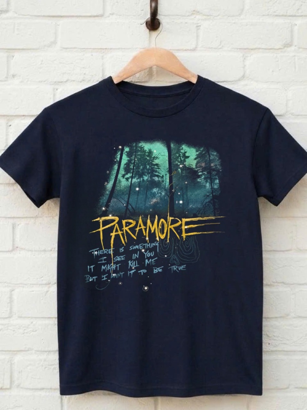 Paramore Graphic Tee in Navy with Forest Print